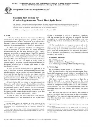 Standard Test Method for Conducting Aqueous Direct Photolysis Tests 