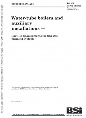 Water-tube boilers and auxiliary installations - Requirements for flue gas cleaning systems