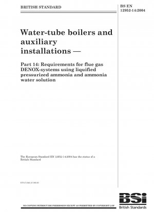 Water-tube boilers and auxiliary installations - Requirements for flue gas DENOX-systems using liquified pressurized ammonia and ammonia water solution