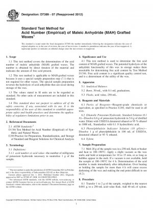 Standard Test Method for  Acid Number (Empirical) of Maleic Anhydride (MAH) Grafted Waxes