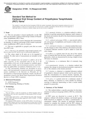 Standard Test Method for Carboxyl End Group Content of Polyethylene Terephthalate (PET) Yarns