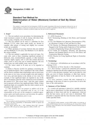 Standard Test Method for Determination of Water (Moisture) Content of Soil By Direct Heating