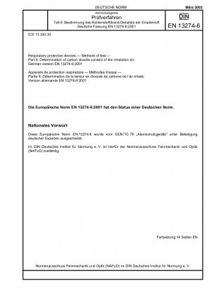 Respiratory protective devices - Methods of test - Part 6: Determination of carbon dioxide content of the inhalation air; German version EN 13274-6:2001