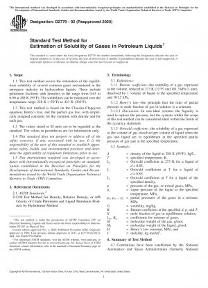 Standard Test Method for Estimation of Solubility of Gases in Petroleum Liquids