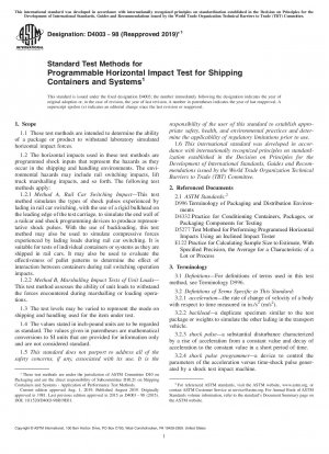 Standard Test Methods for Programmable Horizontal Impact Test for Shipping Containers and Systems