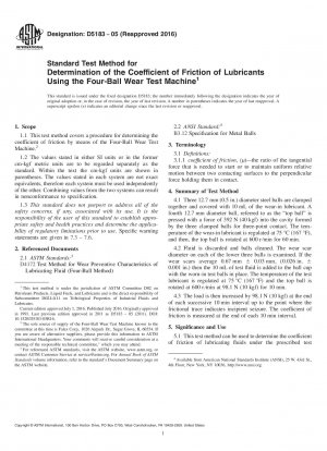 Standard Test Method for  Determination of the Coefficient of Friction of Lubricants  Using the Four-Ball Wear Test Machine