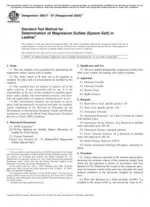 Standard Test Method for Determination of Magnesium Sulfate (Epsom Salt) in Leather