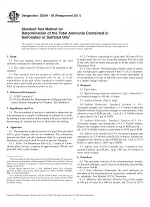 Standard Test Method for Determination of the Total Ammonia Contained in Sulfonated or Sulfated Oils