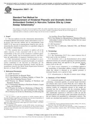 Standard Test Method for Measurement of Hindered Phenolic and Aromatic Amine Antioxidant Content in Non-zinc Turbine Oils by Linear Sweep Voltammetry