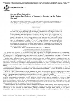 Standard Test Method for  Distribution Coefficients of Inorganic Species by the Batch  Method