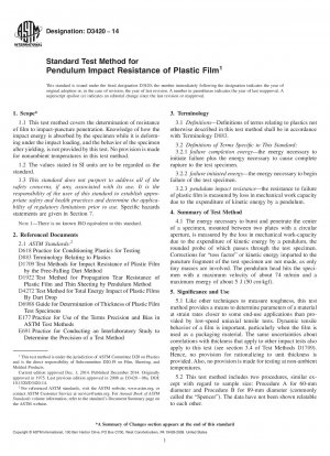 Standard Test Method for  Pendulum Impact Resistance of Plastic Film