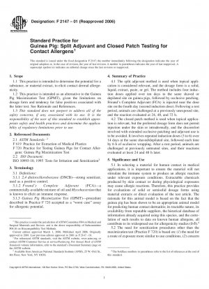 Standard Practice for Guinea Pig: Split Adjuvant and Closed Patch Testing for Contact Allergens