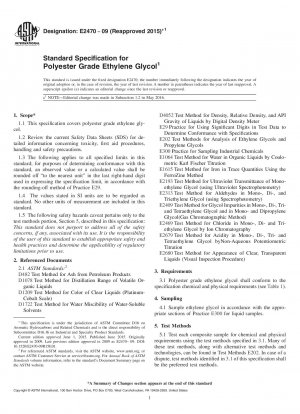 Standard Specification for Polyester Grade Ethylene Glycol