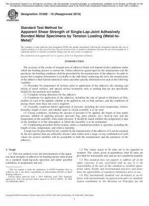 Standard Test Method for Apparent Shear Strength of Single-Lap-Joint Adhesively Bonded Metal Specimens by Tension Loading (Metal-to-Metal)