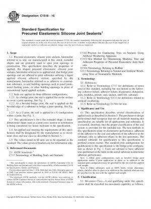 Standard Specification for  Precured Elastomeric Silicone Joint Sealants