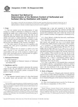 Standard Test Method for Determination of the Moisture Content of Sulfonated and Sulfated Oils by Distillation with Xylene