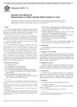 Standard Test Method for Determination of Water Soluble Alkali Content in Coal