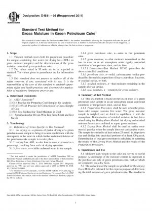 Standard Test Method for Gross Moisture in Green Petroleum Coke