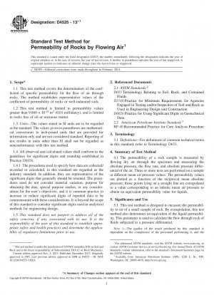 Standard Test Method for  Permeability of Rocks by Flowing Air