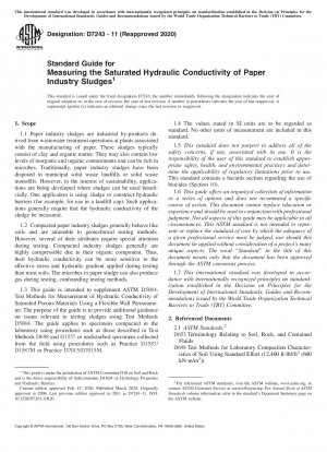 Standard Guide for Measuring the Saturated Hydraulic Conductivity of Paper Industry Sludges