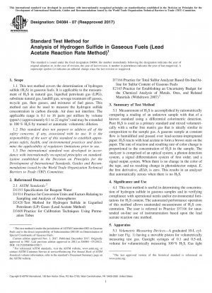 Standard Test Method for Analysis of Hydrogen Sulfide in Gaseous Fuels (Lead Acetate Reaction Rate Method)