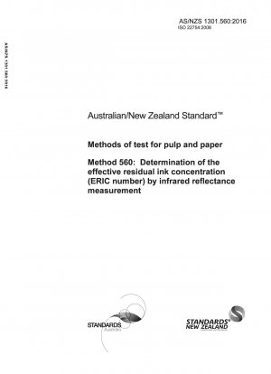 Methods of test for pulp and paper, Method 560: Determination of the effective residual ink concentration (ERIC number) by infrared reflectance measurement