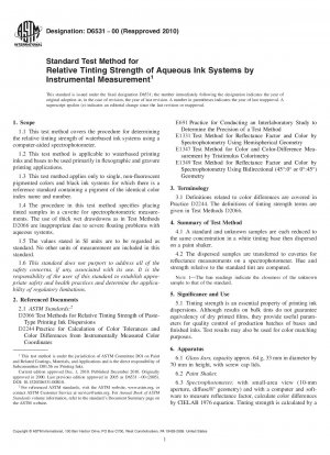 Standard Test Method for Relative Tinting Strength of Aqueous Ink Systems by Instrumental Measurement