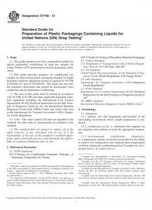 Standard Guide for Preparation of Plastic Packagings Containing Liquids for United  Nations (UN) Drop Testing