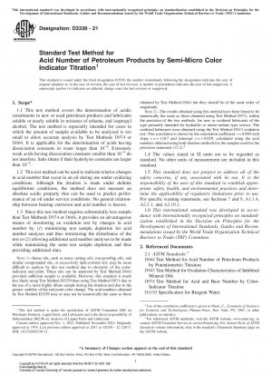 Standard Test Method for Acid Number of Petroleum Products by Semi-Micro Color Indicator Titration