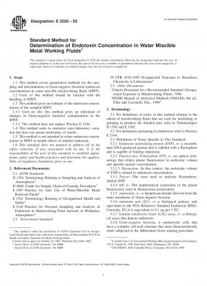 Standard Method for Determination of Endotoxin Concentration in Water Miscible Metal Working Fluids 