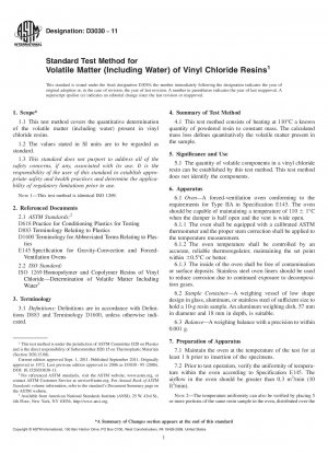Standard Test Method for  Volatile Matter (Including Water) of Vinyl Chloride Resins