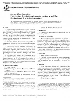 Standard Test Method for Particle Size Distribution of Alumina or Quartz by X-Ray Monitoring of Gravity Sedimentation