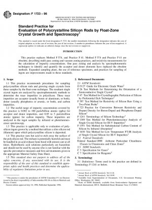 Standard Practice for Evaluation of Polycrystalline Silicon Rods by Float-Zone Crystal Growth and Spectroscopy