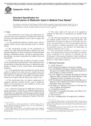 Standard Specification for Performance of Materials Used in Medical Face Masks