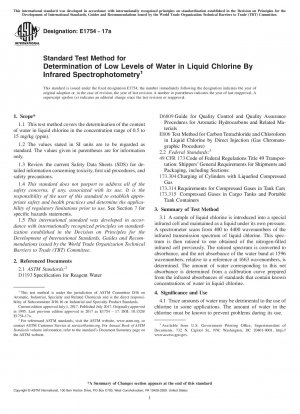 Standard Test Method for Determination of Low Levels of Water in Liquid Chlorine By Infrared Spectrophotometry
