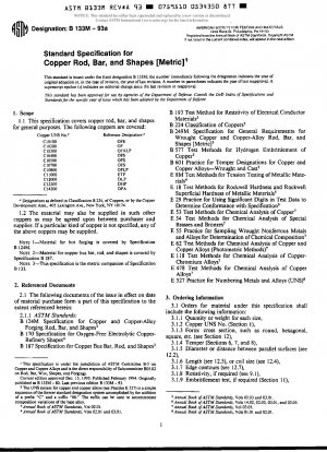 Specification for Copper Rod, Bar, And Shapes Metric (Withdrawn 1994)