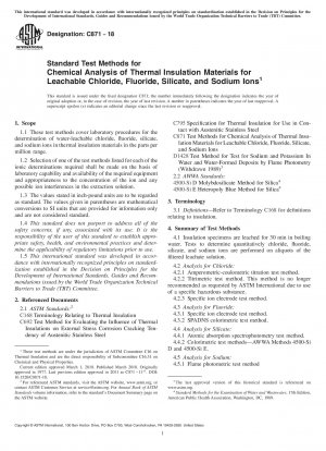 Standard Test Methods for Chemical Analysis of Thermal Insulation Materials for Leachable Chloride, Fluoride, Silicate, and Sodium Ions