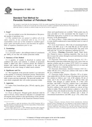 Standard Test Method for Peroxide Number of Petroleum Wax