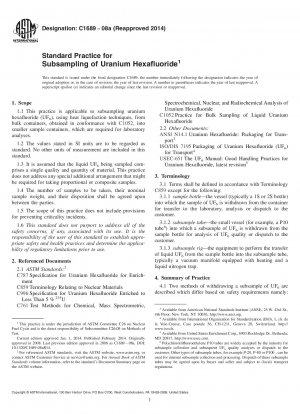 Standard Practice for  Subsampling of Uranium Hexafluoride