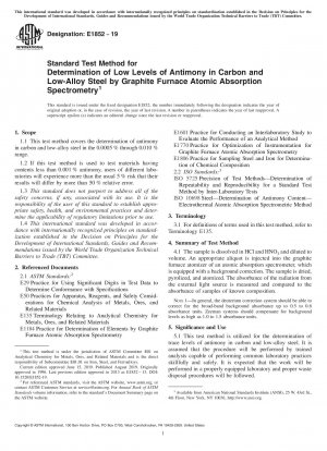 Standard Test Method for Determination of Low Levels of Antimony in Carbon and Low-Alloy Steel by Graphite Furnace Atomic Absorption Spectrometry
