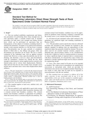 Standard Test Method for Performing Laboratory Direct Shear Strength Tests of Rock Specimens Under Constant Normal Force