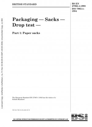 Packaging — Sacks — Drop test — Part 1 : Paper sacks