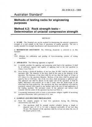 Methods of testing rocks for engineering purposes - Rock strength tests - Determination of uniaxial compressive strength