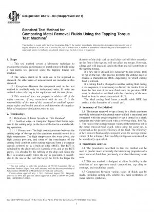 Standard Test Method for Comparing Metal Removal Fluids Using the Tapping Torque Test Machine