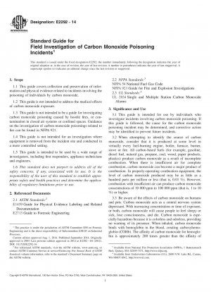 Standard Guide for  Field Investigation of Carbon Monoxide Poisoning Incidents