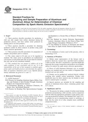Standard Practices for  Sampling and Sample Preparation of Aluminum and Aluminum Alloys  for Determination of Chemical Composition by Spark Atomic Emission  Spectrometry