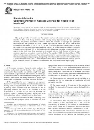 Standard Guide for  Selection and Use of Contact Materials for Foods to Be Irradiated