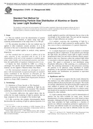 Standard Test Method for Determining Particle Size Distribution of Alumina or Quartz by Laser Light Scattering