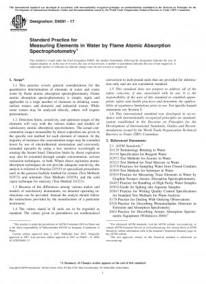 Standard Practice for Measuring Elements in Water by Flame Atomic Absorption Spectrophotometry