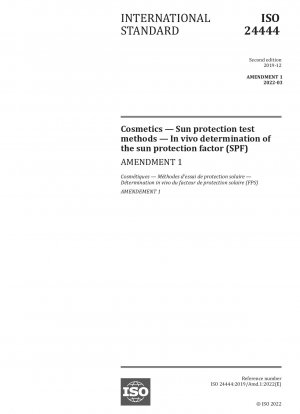 Cosmetics — Sun protection test methods — In vivo determination of the sun protection factor (SPF) — Amendment 1